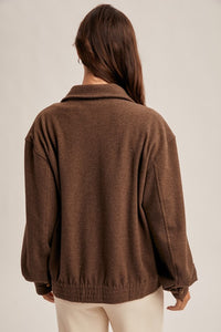 Coffee Heavy Weight Brushed Jersey Zip Jacket