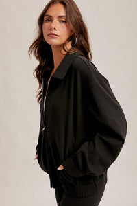 Black Heavy Weight Brushed Jersey Zip Jacket