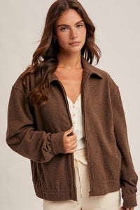 Coffee Heavy Weight Brushed Jersey Zip Jacket