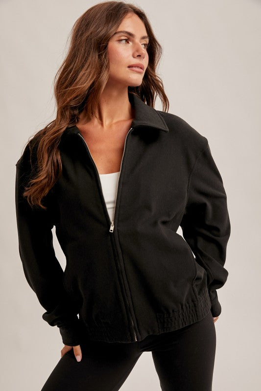 Black Heavy Weight Brushed Jersey Zip Jacket