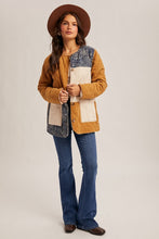 Navy Bandana Print Cont Color Block Fleece Lined Jacket