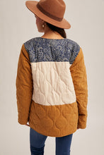 Navy Bandana Print Cont Color Block Fleece Lined Jacket