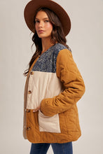 Navy Bandana Print Cont Color Block Fleece Lined Jacket