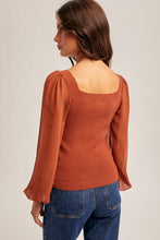 Rust Scallop Neck Edge Chiffon Sleeve Sweater Top