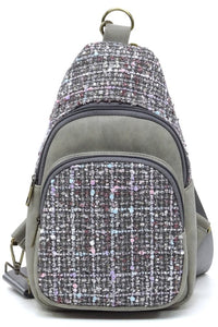 Grey Tweed Sling Bag Backpack