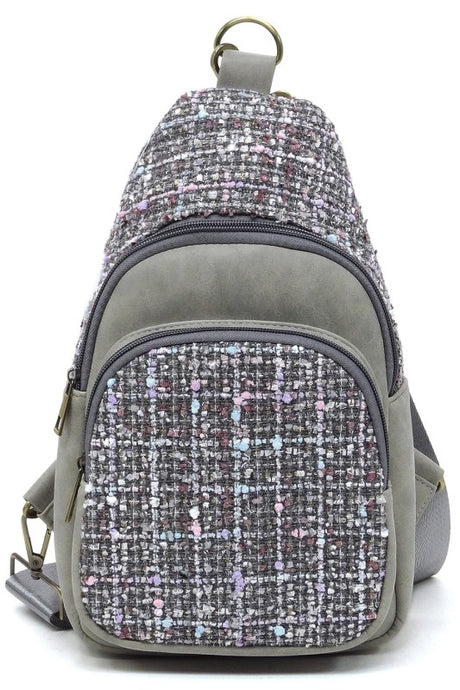 Grey Tweed Sling Bag Backpack