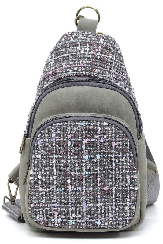 Grey Tweed Sling Bag Backpack