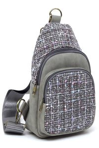 Grey Tweed Sling Bag Backpack
