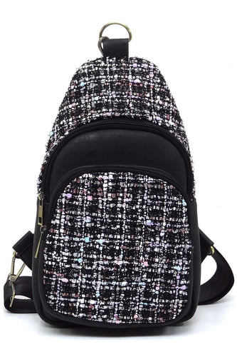 Black Tweed Sling Bag Backpack