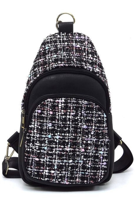 Black Tweed Sling Bag Backpack