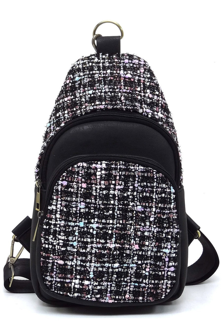 Black Tweed Sling Bag Backpack