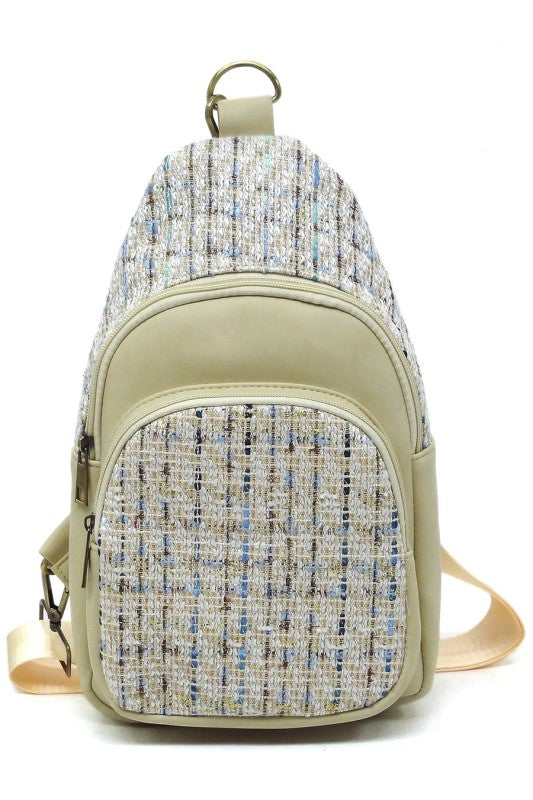 Beige Tweed Sling Bag Backpack
