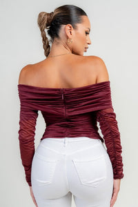 Port Long Sleeve The Shoulder Ruched Mesh Top