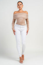 Taupe Long Sleeve The Shoulder Ruched Mesh Top