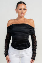Black Long Sleeve The Shoulder Ruched Mesh Top
