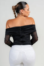 Black Long Sleeve The Shoulder Ruched Mesh Top