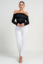 Black Long Sleeve The Shoulder Ruched Mesh Top