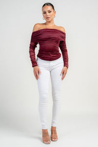 Port Long Sleeve The Shoulder Ruched Mesh Top