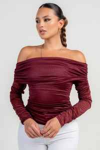 Port Long Sleeve The Shoulder Ruched Mesh Top