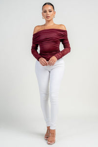 Port Long Sleeve The Shoulder Ruched Mesh Top