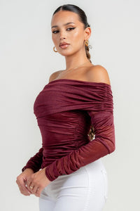 Port Long Sleeve The Shoulder Ruched Mesh Top