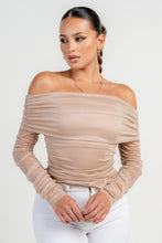 Taupe Long Sleeve The Shoulder Ruched Mesh Top