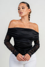 Black Long Sleeve The Shoulder Ruched Mesh Top