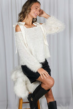 Cream Satin Shoulder Strap Faux Feather Fur Top