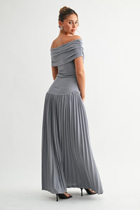 Slate Blue Soleil Pleated Maxi Dress