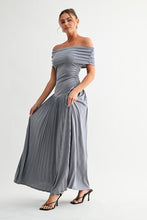 Slate Blue Soleil Pleated Maxi Dress