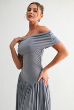 Slate Blue Soleil Pleated Maxi Dress