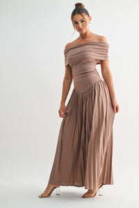 Mocha Soleil Pleated Maxi Dress