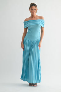 Sky Blue Soleil Pleated Maxi Dress