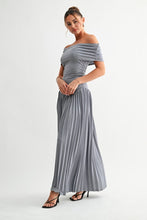 Slate Blue Soleil Pleated Maxi Dress