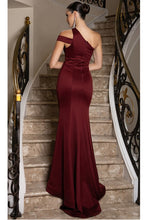 Burgundy Cut-out One Shoulder Satin Sheath Dress