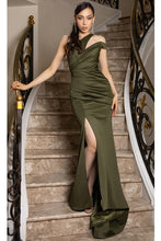 Olive Cut-out One Shoulder Satin Sheath Dress