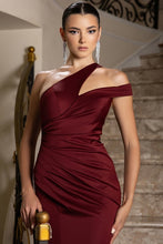 Burgundy Cut-out One Shoulder Satin Sheath Dress