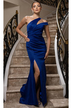 Royal Blue Cut-out One Shoulder Satin Sheath Dress