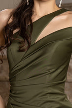 Olive Cut-out One Shoulder Satin Sheath Dress