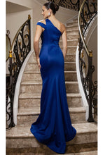 Royal Blue Cut-out One Shoulder Satin Sheath Dress
