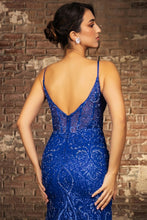 Royal Blue Sleeveless V Neckline Glitter Print Sheath Dress