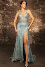 Sage Sleeveless V Neckline Glitter Print Sheath Dress