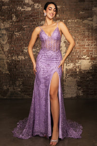 Lilac Sleeveless V Neckline Glitter Print Sheath Dress