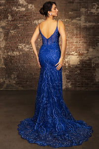 Royal Blue Sleeveless V Neckline Glitter Print Sheath Dress
