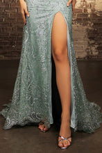 Sage Sleeveless V Neckline Glitter Print Sheath Dress