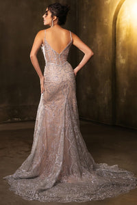 Silver/Nude Sleeveless V Neckline Glitter Print Sheath Dress