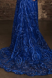 Royal Blue Sleeveless V Neckline Glitter Print Sheath Dress