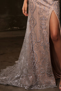 Silver/Nude Sleeveless V Neckline Glitter Print Sheath Dress