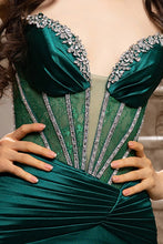 Hunter Green Modern Sweetheart Jewel Neck Satin Dress