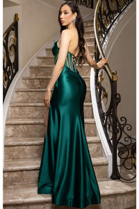 Hunter Green Modern Sweetheart Jewel Neck Satin Dress